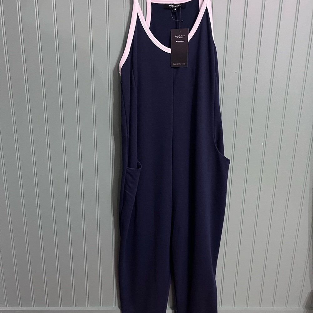 Thrive Societe Womens Cropped Indigo Harem Romper Size Medium Athleisure NWT